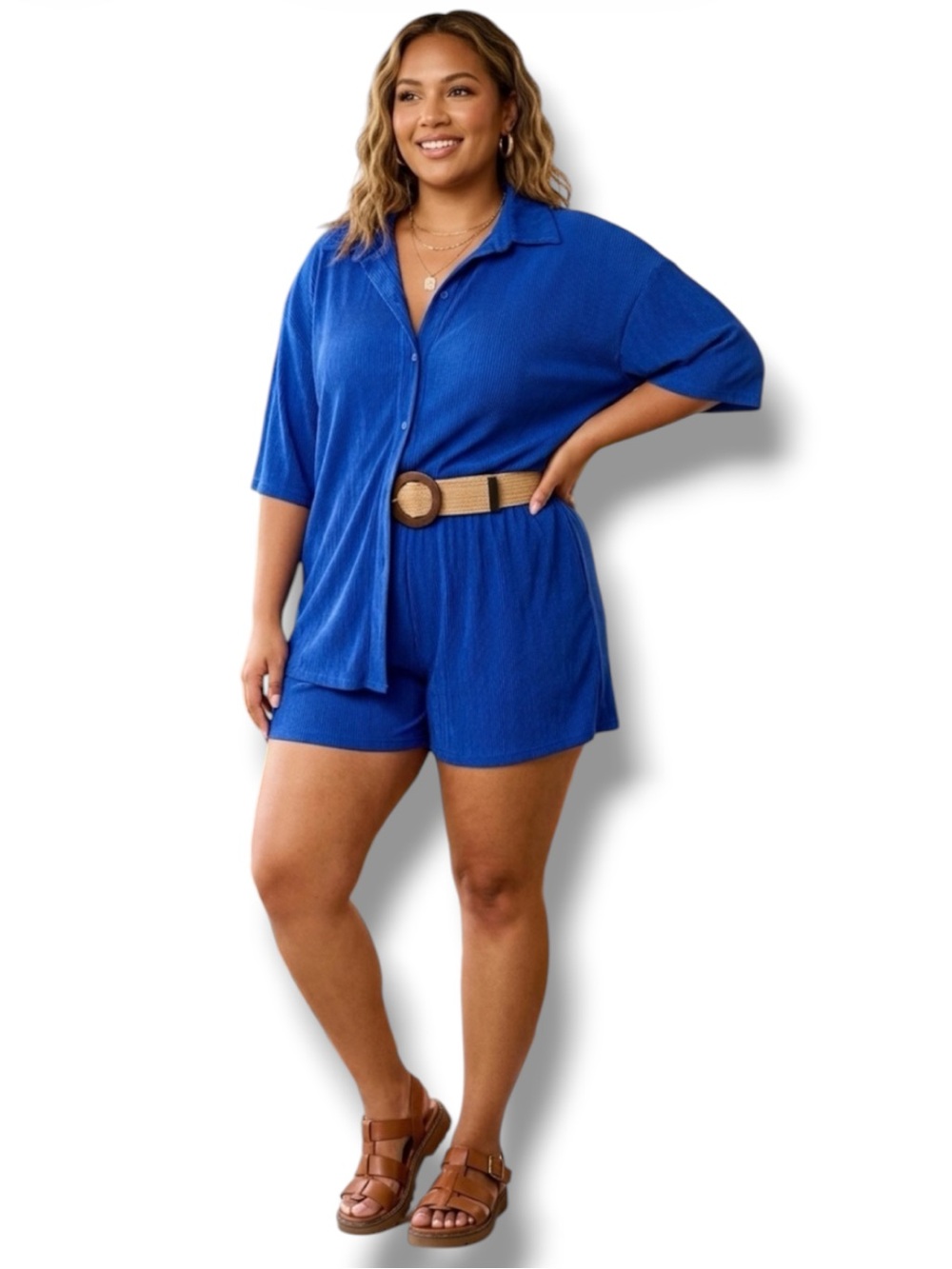 Fashion Nova Lorenza Slinky Short Set Royal Blue 1X NWT